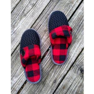 Comfortable red and black plaid slippers!